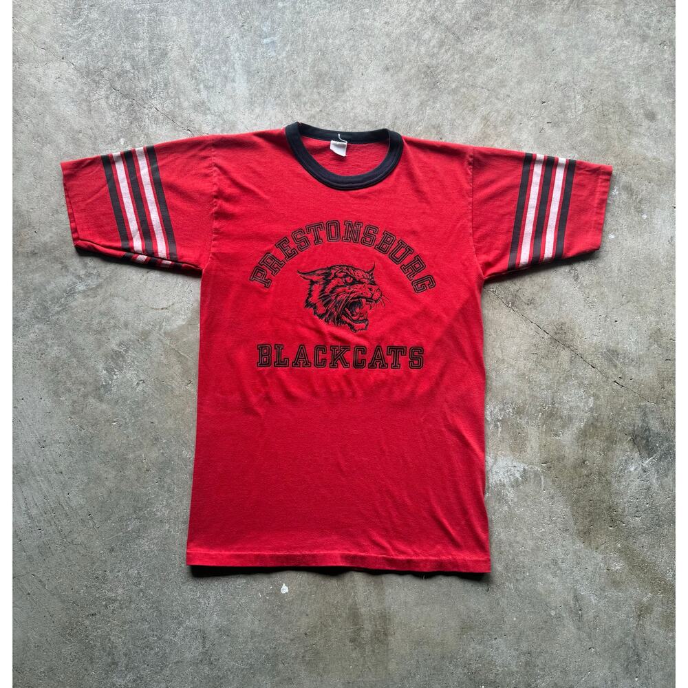 VTG 1970s Prestonburg Blackhats Ringer Style Red Tee Size Mens Small/XS